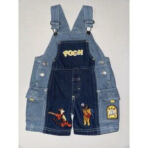 Rare Vintage Pooh Jean Short Overalls 2T 100 Acre Collection Baseball Tigger